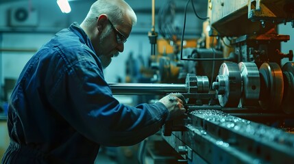 Professional Metal Worker Operating Lathe Machine. Custom Metal Elements Production.