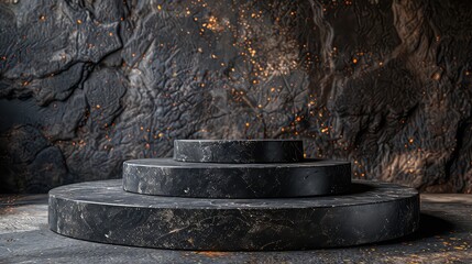 Fototapeta premium Black stone podium on dark concrete background