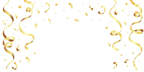 Glowing Golden Confetti Frame, Gold Ribbon, Serpentine, Shiny Border, Golden Sparkles, Abstract Background, Border, Celebrate, Presentation 