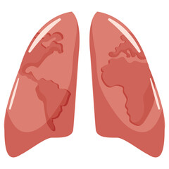 healthy, human lungs with planet design symbolizing a global approach to treatment, icon for lung cancer day, for posters, banners or various designs
