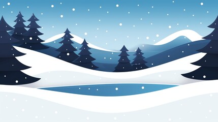 Snow ground flat design side view forest landscape water color Complementary Color Scheme, very detailed, a high-resolution photo