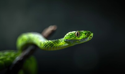 Fototapeta premium Green Wood Snake in Natural Habitat. Generative ai