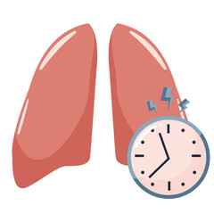 healthy, human lungs with a clock symbolizing the importance of timely treatment, icon for lung cancer day, for posters, banners or various designs