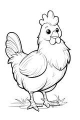 Obraz premium A coloring page featuring a hen on a farm. This illustration of farm birds is perfect for kids activities and educational materials.