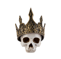 Human skull with ancient golden crown isolated on white background with clipping path