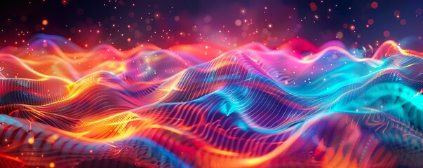 Obraz premium Abstract Digital Background with Colorful Sound Waves and Data Visualization - Futuristic Design for Tech and Business Presentations