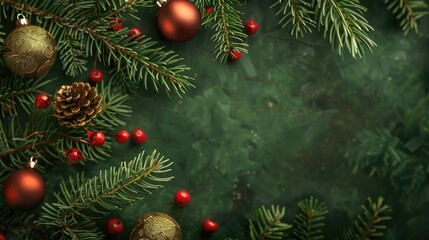 Festive backdrop ornaments with spruce branch