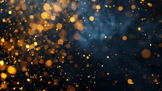 scattered golden particles on dark background, copy space