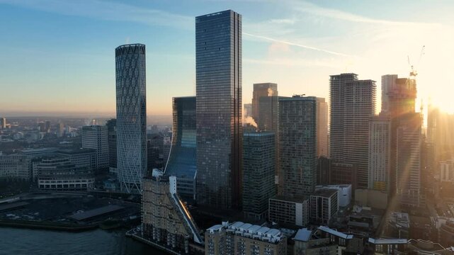 Skyscrapers in Canary Wharf at Sunrise in London