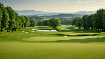 Serene landscape with rolling green hills and a tranquil lake.