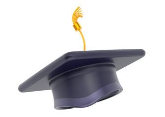 3d student flying hat icon render. University education cartoon cap or academy degree illustration on white background