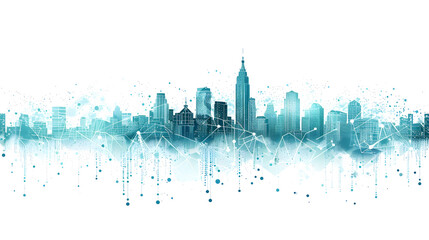 Fototapeta premium Technology city with skyscrapers flat abstract blue illustration isolated on white background