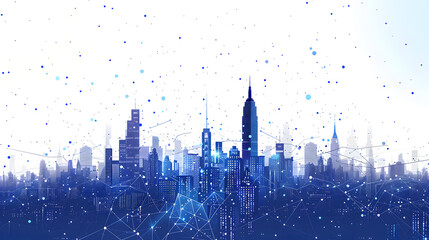 Technology city with skyscrapers flat abstract blue illustration isolated on white background