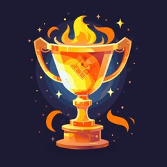 a golden trophy with flames on it