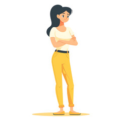 Fototapeta premium Cartoon woman smiling, full body standing, isolated on white background. Flat design, Solid color.