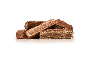 Chocolate coconut wafer bar isolated on white background.