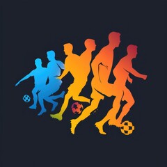soccer player logo with colorful silhouettes
