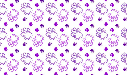 Seamless pattern with animal tracks. Paw prints of a cat or dog on a white background. Design for veterinary clinics. Pattern of fabric, wrapping paper, cover. Vector graphics