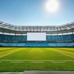 Obraz premium a soccer stadium with a large screen in the middle