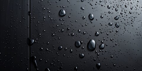 Minimalist luxury background featuring water droplets on a dark matte surface, perfect for high-end designs