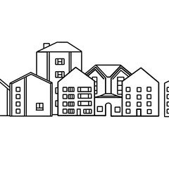 sketch of house, building, city flat style illustration, property, home  landscape white and black color