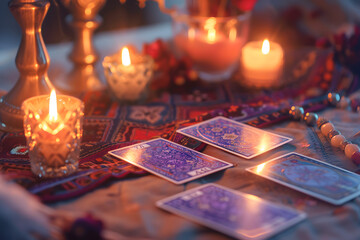 A beautiful table decorated for tarot card reading
