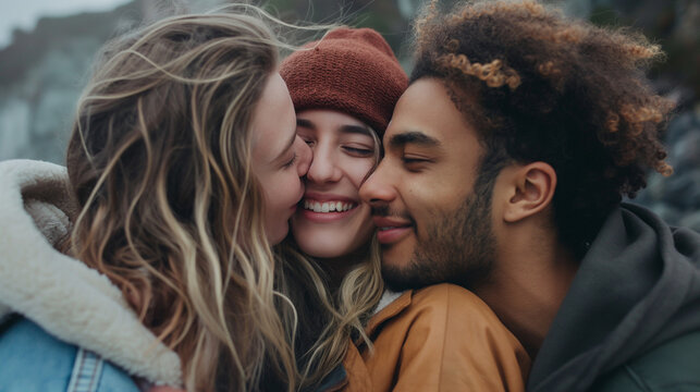 The polyamory and the threesome in a triad e throuple