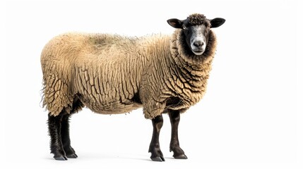 Fototapeta premium Adult female Suffolk sheep aged 2 photographed against white backdrop