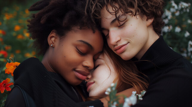 The polyamory and the threesome in a triad e throuple