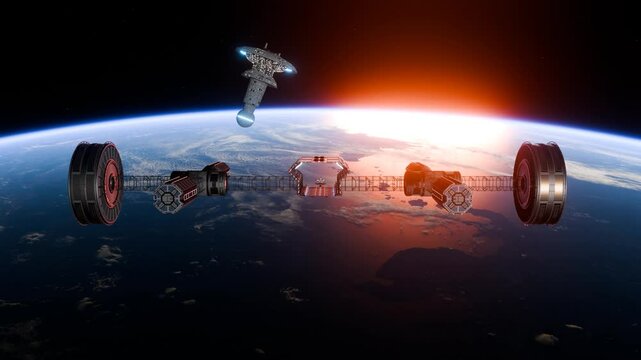 This is a space station in orbit around Earth. This indicates a distant future of where Star Wars and Star Trek from my imagination. technology is headed.