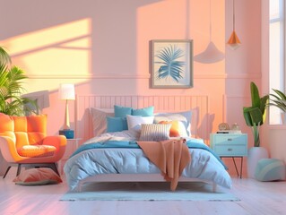 Cozy bedroom with a bed and a chair, ideal for home decor or lifestyle photography
