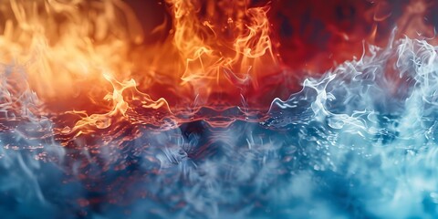 Blue and red fire water symbolizing flames. Concept Fire and Water, Blue and Red, Elemental Photography, Symbolic Flames