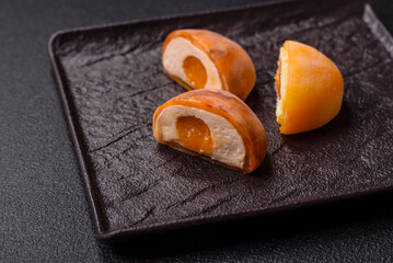 Delicious colorful asian mochi sweets with rice dough shell