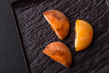 Delicious colorful asian mochi sweets with rice dough shell