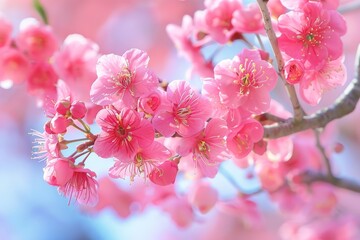 Naklejka premium Close-up of vibrant pink cherry blossoms