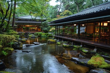 Fototapeta premium Traditional Japanese garden with koi pond