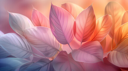 Fototapeta premium Ethereal Pink & Blue Leaves with Soft Light & Dreamy Background