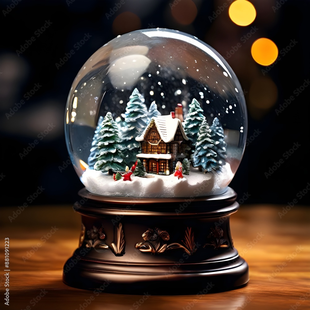 Wall mural snow globe with Christmas tree