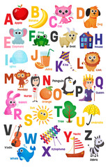 English A-Z alphabet fun poster with captions - Tabloid /a3 size