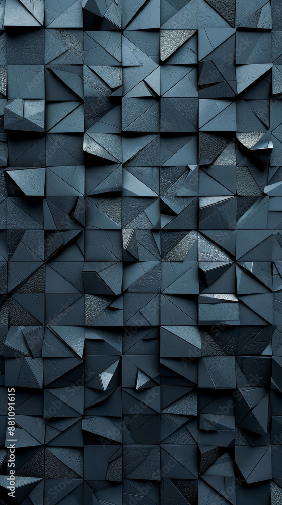Aufkleber futuristic 3d black triangular tile wall with polished geometric blocks - high-tech architectural de