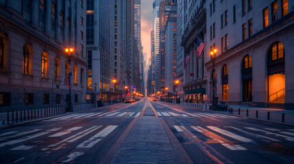 A city street at night with a few cars and a few pedestrians