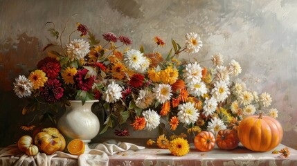 White table adorned with fall asters