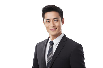 Asian businessman smiling on transparent background. World of work. Asian country. Asian men. Recruitment. Job offer. Image for graphic designer. China. Japan.