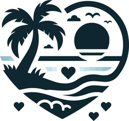 tropical island with palms, vector, illustration, design, palm, icon, tree, tropical, summer, nature, sea, art, logo, symbol, sun, water, pattern, tattoo, silhouette, cartoon, beach, island, leaf, 