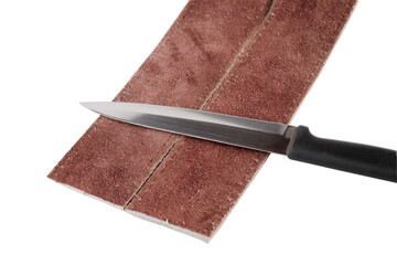 Knife sharpening leather strop for finishing .