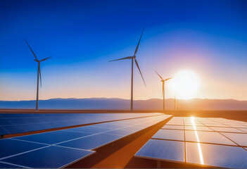 Solar photovoltaic panel plant and wind turbines