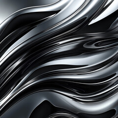 Photorealistic abstract swoosh shapes in black and silver, silver and black background