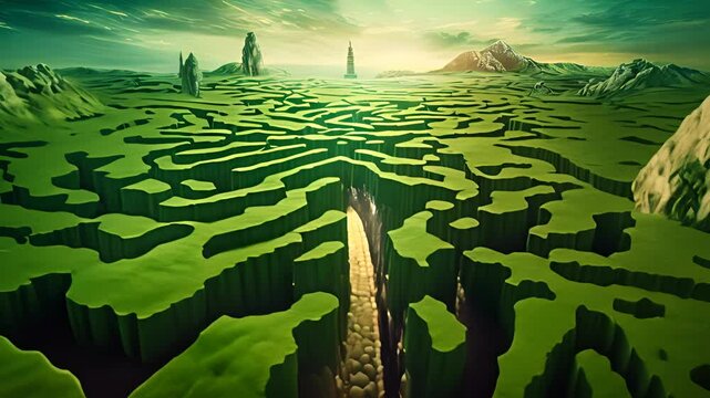 Surreal labyrinth concept with magic maze and ancient pathway