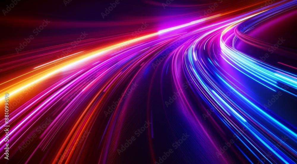Poster abstract background with colorful glowing light lines in the shape of speed motion, red and blue col