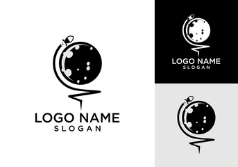 rocket moon logo vector design